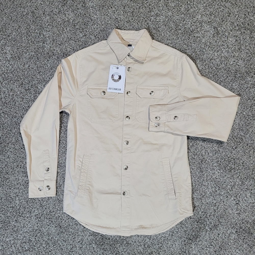 Denim & Flower Ricky Singh Mens Small Cream Button Down Outerwear Cotton Shirt